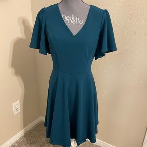 She And Sky V-Neck Teal Dress w/Lattice Detail on Back of Dress